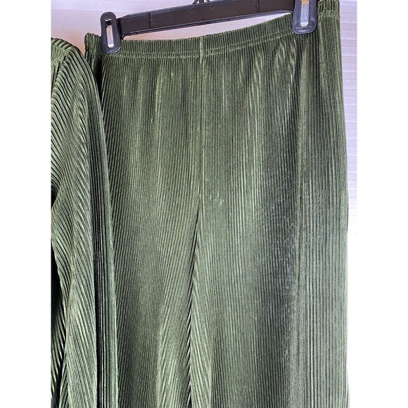 Say Anything 2pc Top Pants Sz M Olive Green Ribbed Long Sleeve Button Down Sheer - Picture 6 of 14